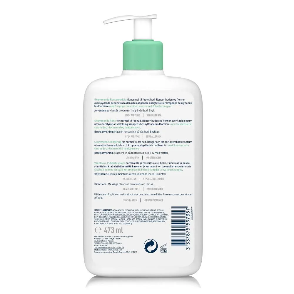 Cerave Cleanser Visage Gel Moussant Visage Et Cou Peaux Normales A Grasses 473ml – Image 2