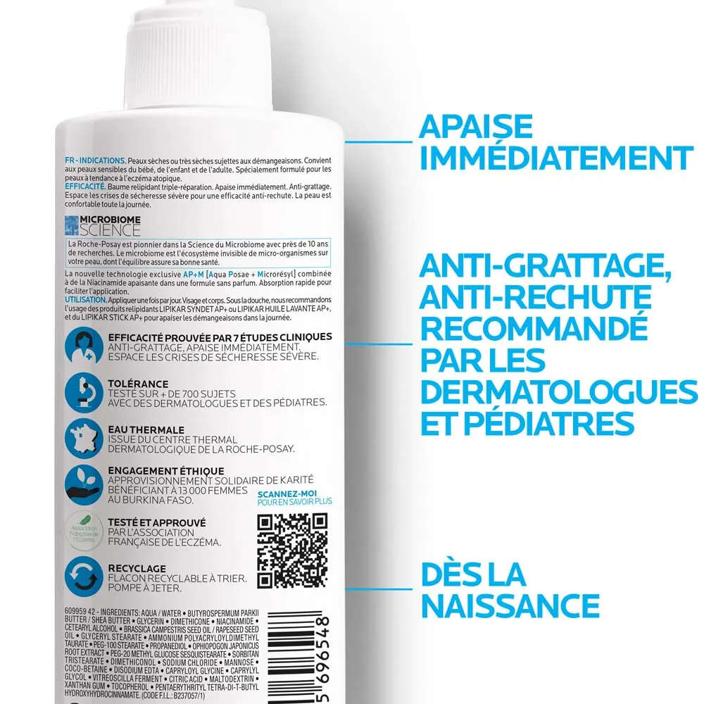 La Roche-Posay Lipikar AP+M Baume Relipidant triple réparation Peaux A Tendance Eczema Atopique 400ml – Image 3